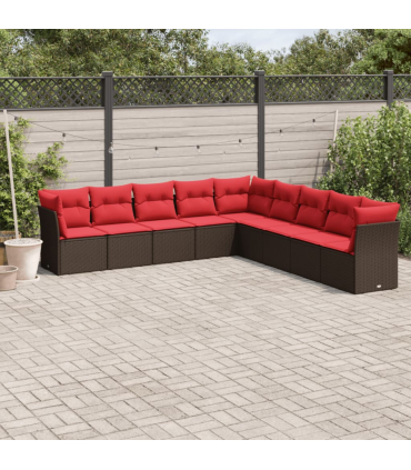 vidaXL 9 Piece Garden Sofa Set with Cushions Brown Poly Rattan