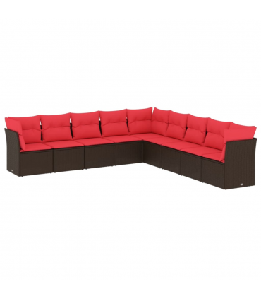 vidaXL 9 Piece Garden Sofa Set with Cushions Brown Poly Rattan