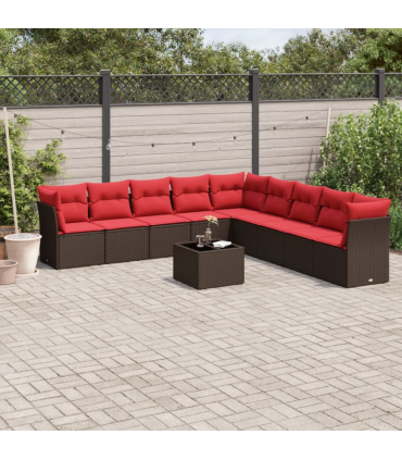 vidaXL 10 Piece Garden Sofa Set with Cushions Brown Poly Rattan