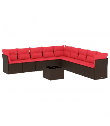 vidaXL 10 Piece Garden Sofa Set with Cushions Brown Poly Rattan