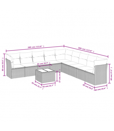 vidaXL 10 Piece Garden Sofa Set with Cushions Brown Poly Rattan
