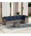 vidaXL 7 Piece Garden Sofa Set with Cushions Grey Poly Rattan