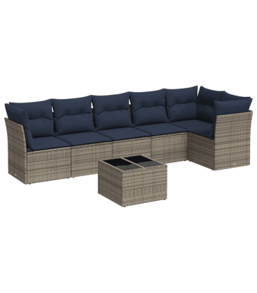 vidaXL 7 Piece Garden Sofa Set with Cushions Grey Poly Rattan