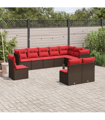 vidaXL 10 Piece Garden Sofa Set with Cushions Brown Poly Rattan
