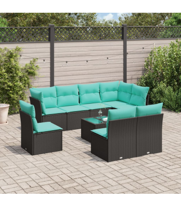 vidaXL 9 Piece Garden Sofa Set with Cushions Black Poly Rattan