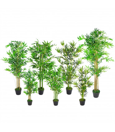 Artificial Bamboo Plant 150cm (5ft) Natural Look Green Brown Canes Plain Pot