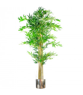 150cm (5ft) Natural Look Artificial Bamboo Plants Trees - XL with Silver Metal Planter