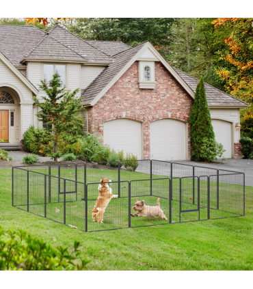 Steel Grey 16 Panels Heavy Duty Puppy Play Pen for Small, Medium Dogs 80Hcm
