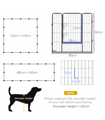 Steel Grey 16 Panels Heavy Duty Puppy Play Pen for Small, Medium Dogs 80Hcm