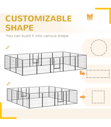 Steel Grey 16 Panels Heavy Duty Puppy Play Pen for Small, Medium Dogs 80Hcm