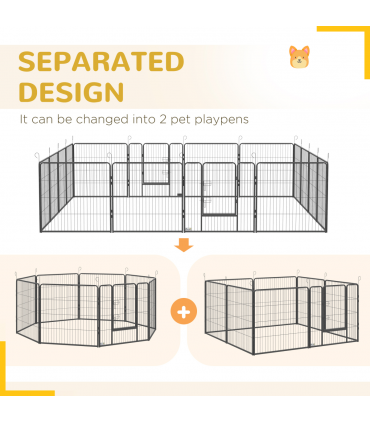 Steel Grey 16 Panels Heavy Duty Puppy Play Pen for Small, Medium Dogs 80Hcm