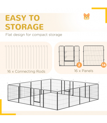 Steel Grey 16 Panels Heavy Duty Puppy Play Pen for Small, Medium Dogs 80Hcm