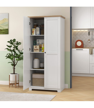 172cm Wooden Storage Cabinet Cupboard With 2 Doors 4 Shelves White