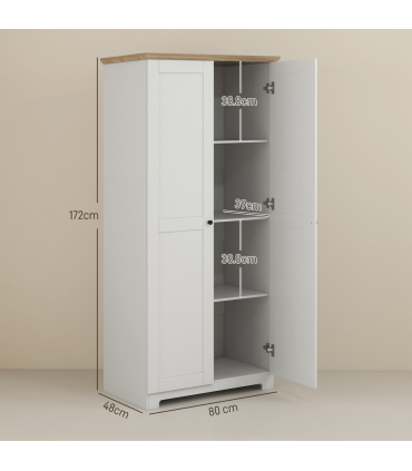 172cm Wooden Storage Cabinet Cupboard With 2 Doors 4 Shelves White
