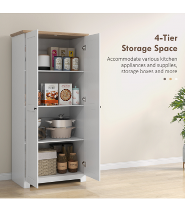 172cm Wooden Storage Cabinet Cupboard With 2 Doors 4 Shelves White
