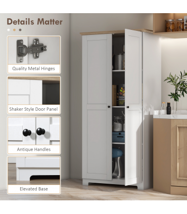 172cm Wooden Storage Cabinet Cupboard With 2 Doors 4 Shelves White