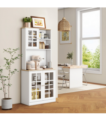 183cm Sideboard Grid Glass Doors Shelves Kitchen  72" Solid w/Glass Door