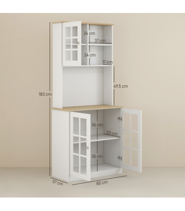 183cm Sideboard Grid Glass Doors Shelves Kitchen  72" Solid w/Glass Door