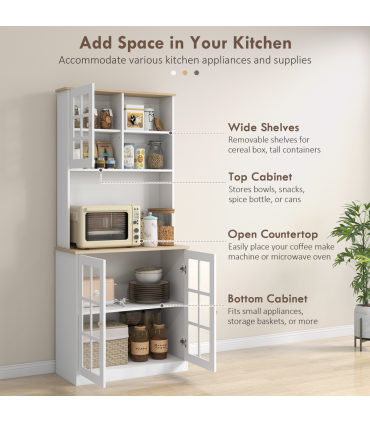 183cm Sideboard Grid Glass Doors Shelves Kitchen  72" Solid w/Glass Door