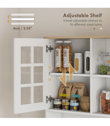 183cm Sideboard Grid Glass Doors Shelves Kitchen  72" Solid w/Glass Door