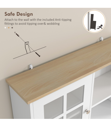 183cm Sideboard Grid Glass Doors Shelves Kitchen  72" Solid w/Glass Door