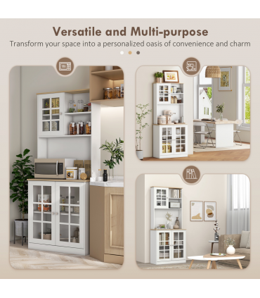 183cm Sideboard Grid Glass Doors Shelves Kitchen  72" Solid w/Glass Door