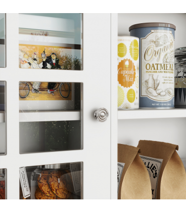 183cm Sideboard Grid Glass Doors Shelves Kitchen  72" Solid w/Glass Door