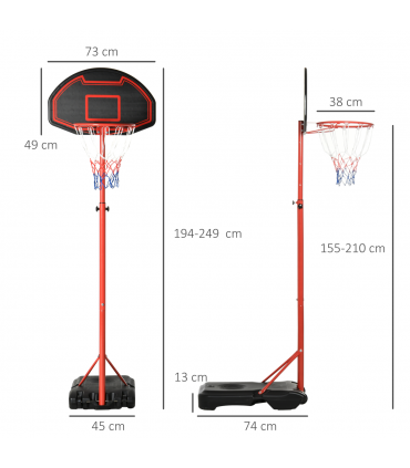 200-250cm Adjustable Basketball Hoop Backboard  w/ Wheels For Kids HOMCOM