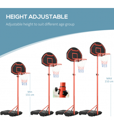 200-250cm Adjustable Basketball Hoop Backboard  w/ Wheels For Kids HOMCOM