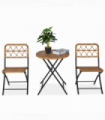 Garden & Patio 3 PCS Rattan Wicker Set Natural wood finish 60cm x 60cm x 71cm