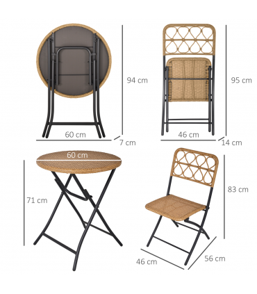 Garden & Patio 3 PCS Rattan Wicker Set Natural wood finish 60cm x 60cm x 71cm