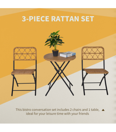 Garden & Patio 3 PCS Rattan Wicker Set Natural wood finish 60cm x 60cm x 71cm