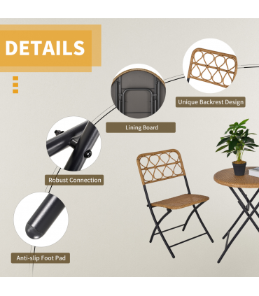 Garden & Patio 3 PCS Rattan Wicker Set Natural wood finish 60cm x 60cm x 71cm