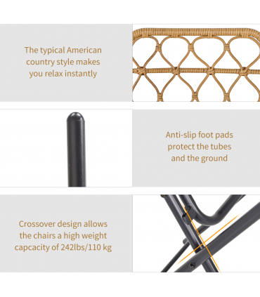 Garden & Patio 3 PCS Rattan Wicker Set Natural wood finish 60cm x 60cm x 71cm