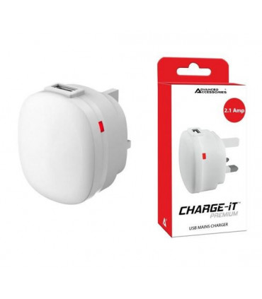 Advanced Accessories Charge-iT Premium USB Mains Charger Adapter 2.1Amp-white