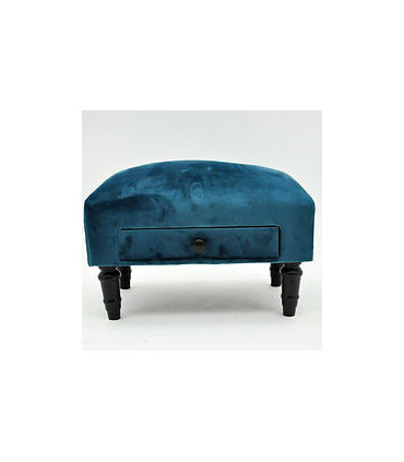 BLUE VELVET FOOTSTOOL WITH DRAWER