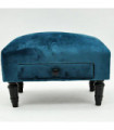 BLUE VELVET FOOTSTOOL WITH DRAWER