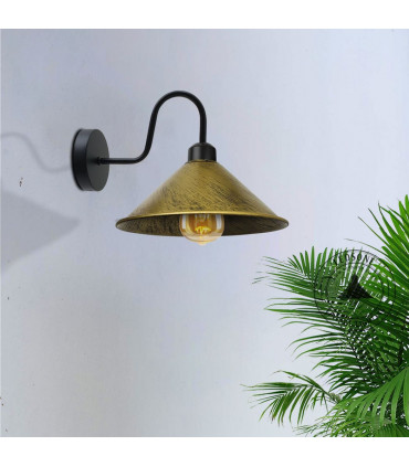 Wall Lamp Brushed Brass 22cm Vintage Metal Cone Shape Shade E27 Base Socket