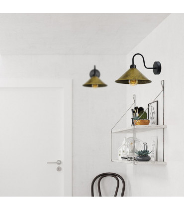 Wall Lamp Brushed Brass 22cm Vintage Metal Cone Shape Shade E27 Base Socket