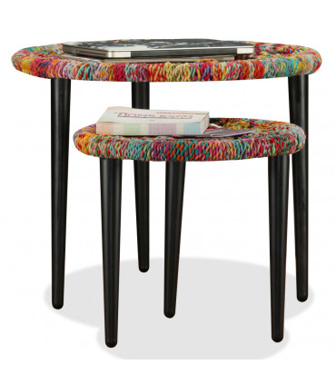 Coffee Table Set 2 Pieces Chindi Weave Details Multicolour