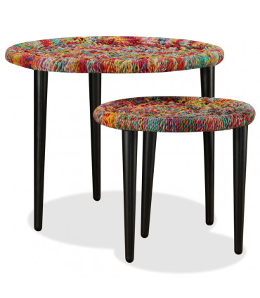 Coffee Table Set 2 Pieces Chindi Weave Details Multicolour