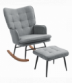 HOMCOM Rocking Chair with Footstool Fabric Wingback Chair for Bedroom Grey