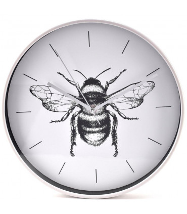 Wall Clock 30cm Round Grey Aluminium Bumblebee Design Black White