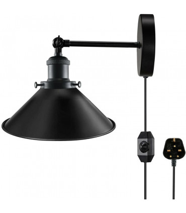 Wall Light Black Metal + PVC Modern Plugin Cone Shade Sconce Light 22cm 10cm
