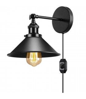 Wall Light Black Metal Cone Shade Indoor Sconce With Bulb 22cm 10cm 10cm