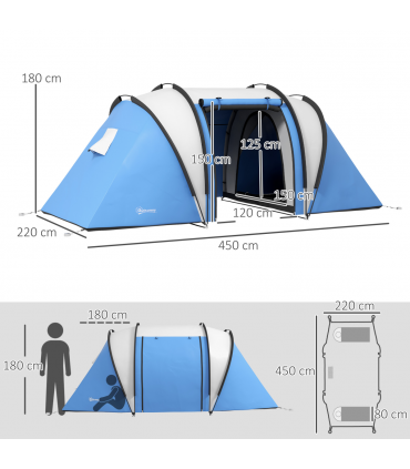 Outsunny 2 Bedroom Camping Tent with Living Area, 3000mm Waterproof, Blue
