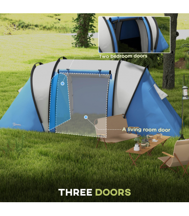 Outsunny 2 Bedroom Camping Tent with Living Area, 3000mm Waterproof, Blue