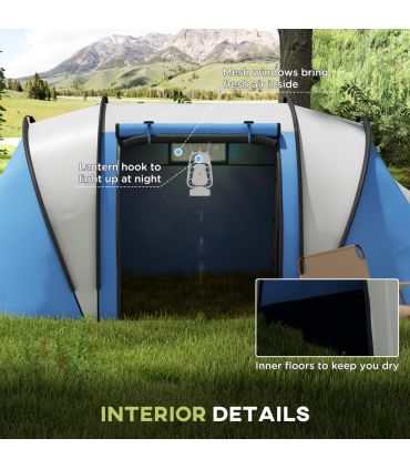 Outsunny 2 Bedroom Camping Tent with Living Area, 3000mm Waterproof, Blue