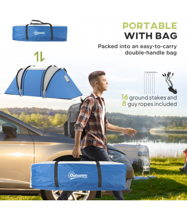 Outsunny 2 Bedroom Camping Tent with Living Area, 3000mm Waterproof, Blue