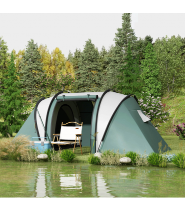 Outsunny 2 Bedroom Camping Tent with Living Area, 3000mm Waterproof, Green